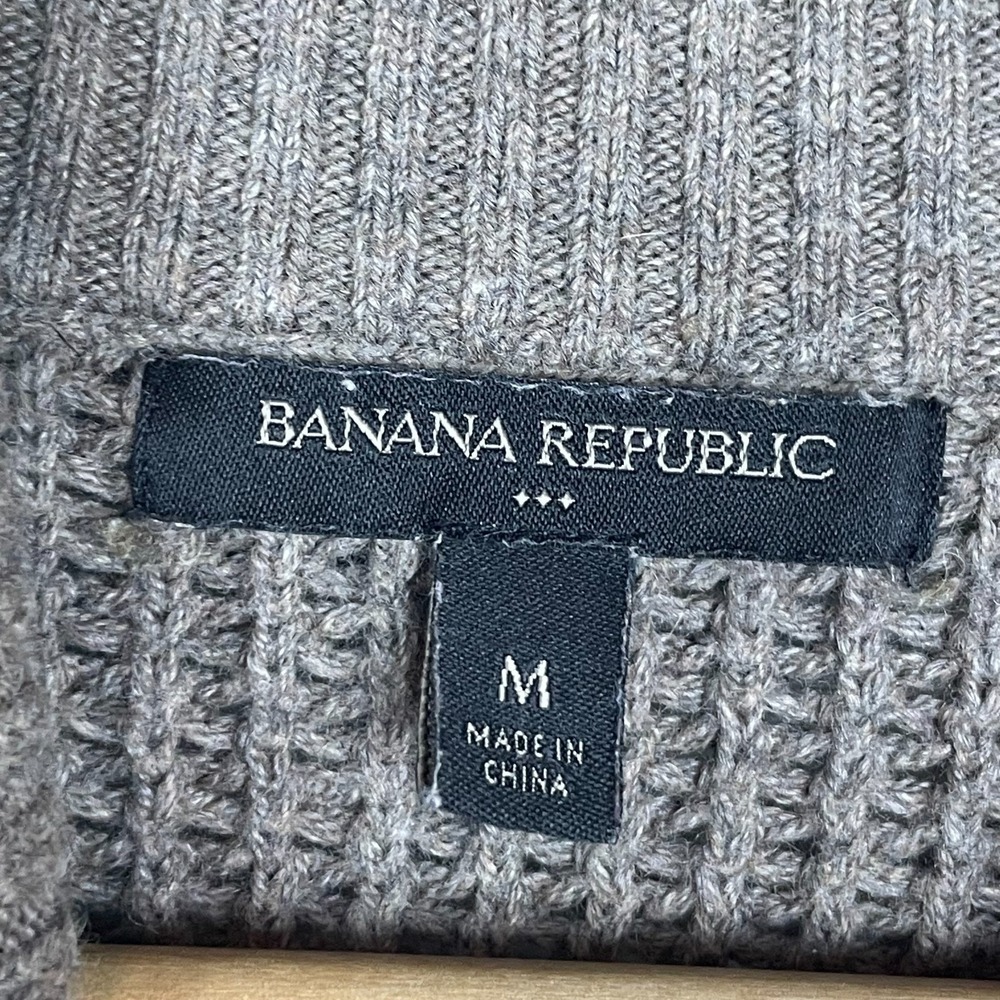 Banana Republic Men's Cardigan L Taupe Grandpa Sweater Patch Pockets - Picture 6 of 7